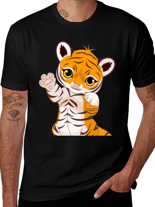Cute Tiger Graphic Print Black T-Shirt
