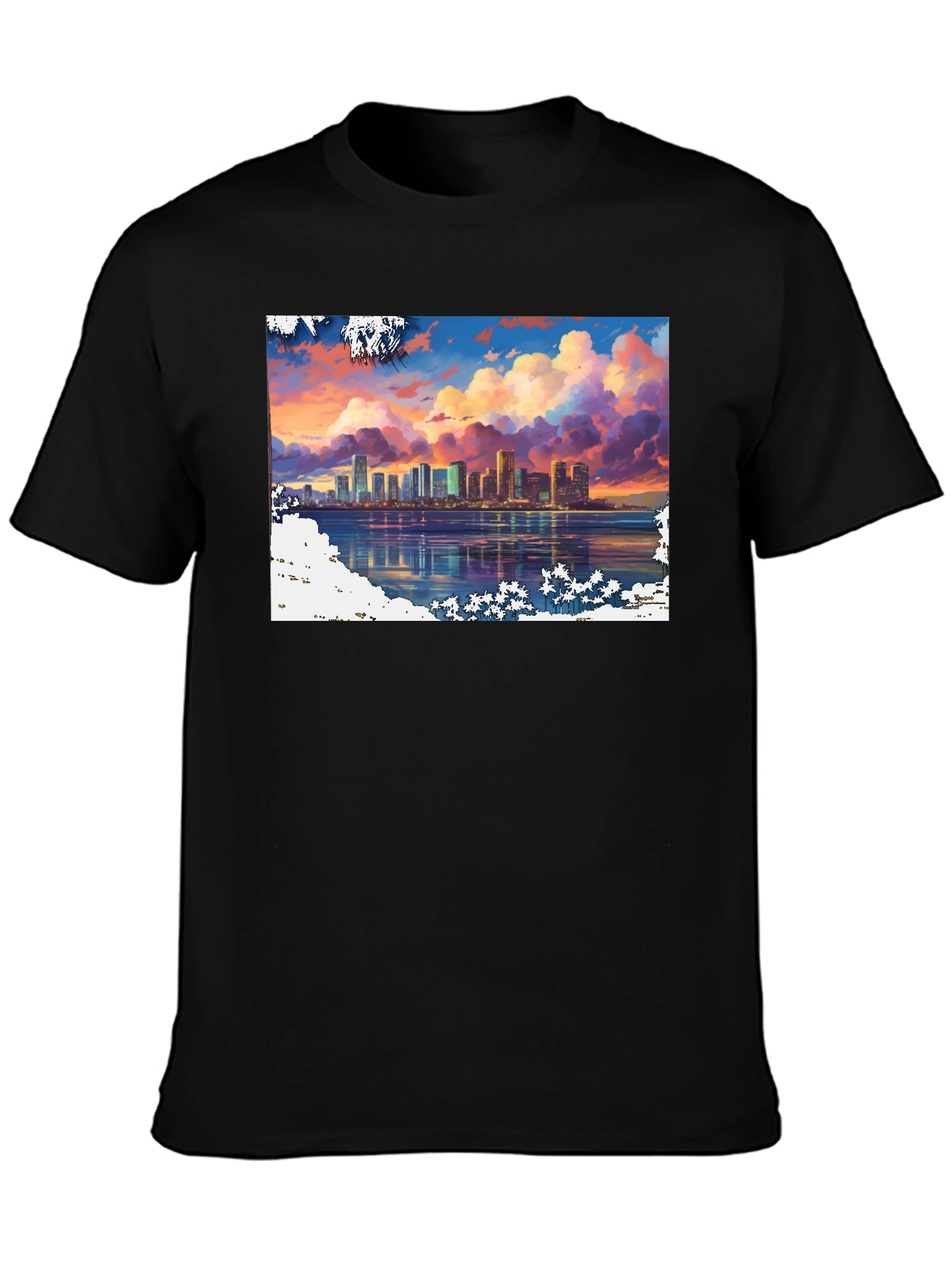Cityscape Sunset Graphic Tee - Stylish Black T-Shirt