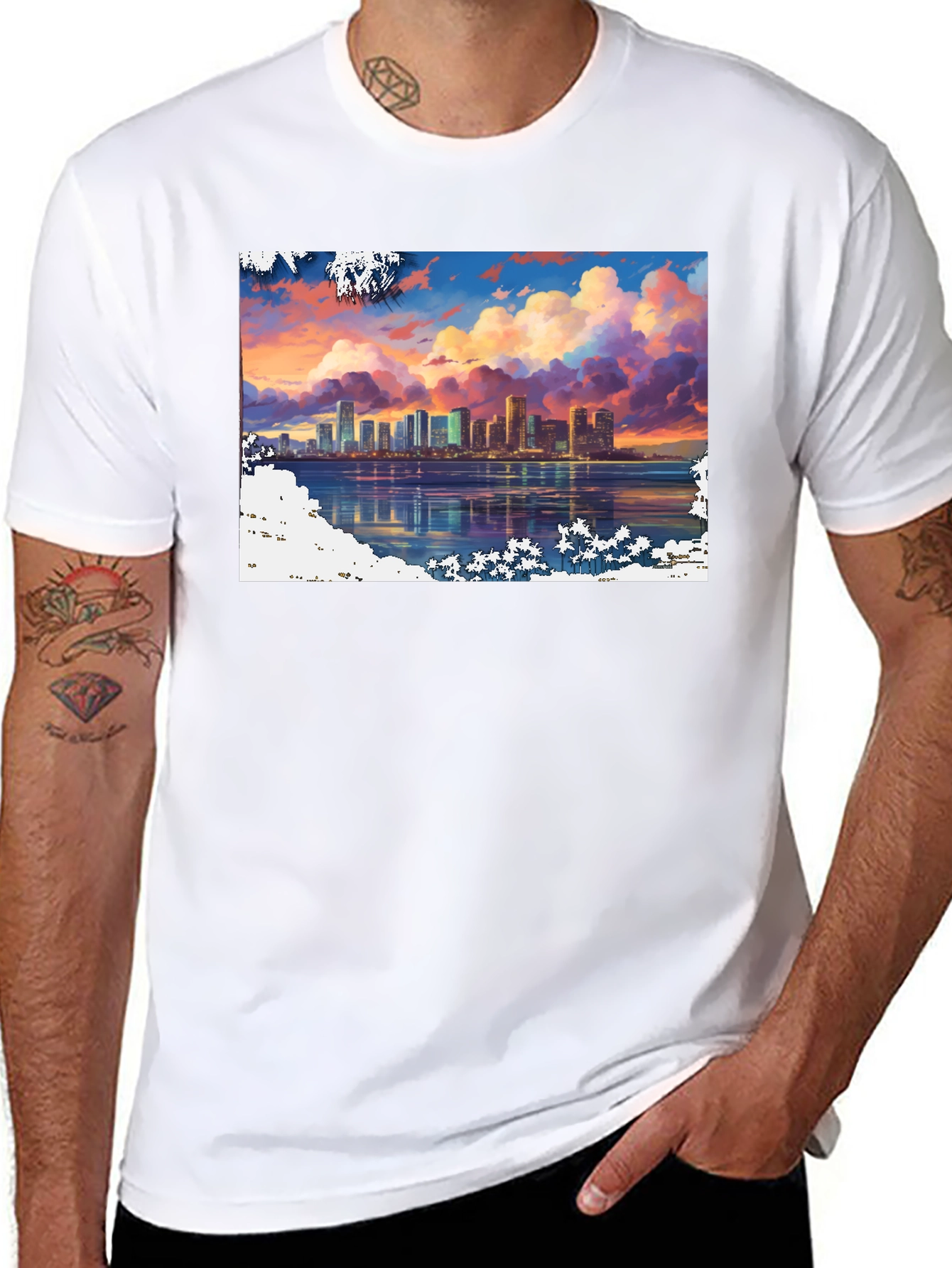 Cityscape Sunset Graphic Tee - Stylish Black T-Shirt