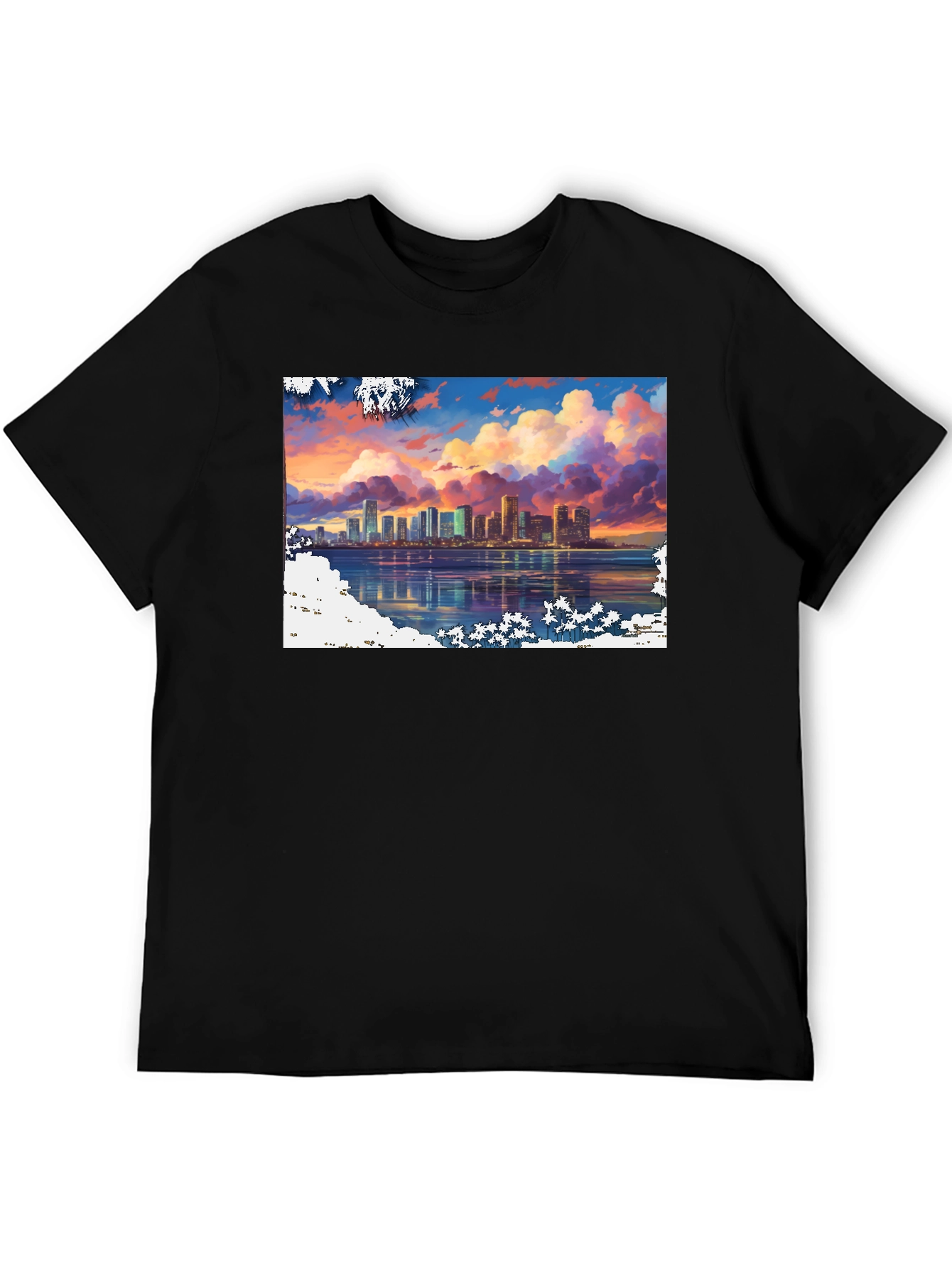 Cityscape Sunset Graphic Tee - Stylish Black T-Shirt