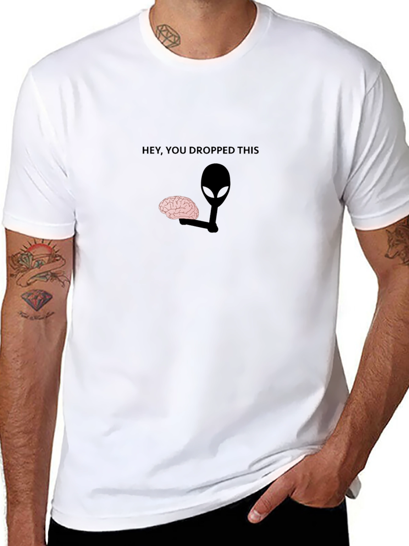 Funny Alien Dropped Brain Graphic T-Shirt