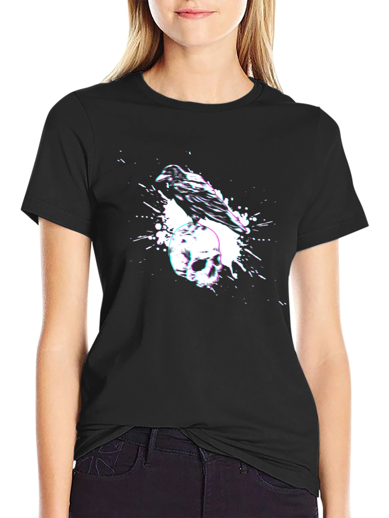 Raven Skull Graphic T-Shirt - Dark Aesthetic Tee