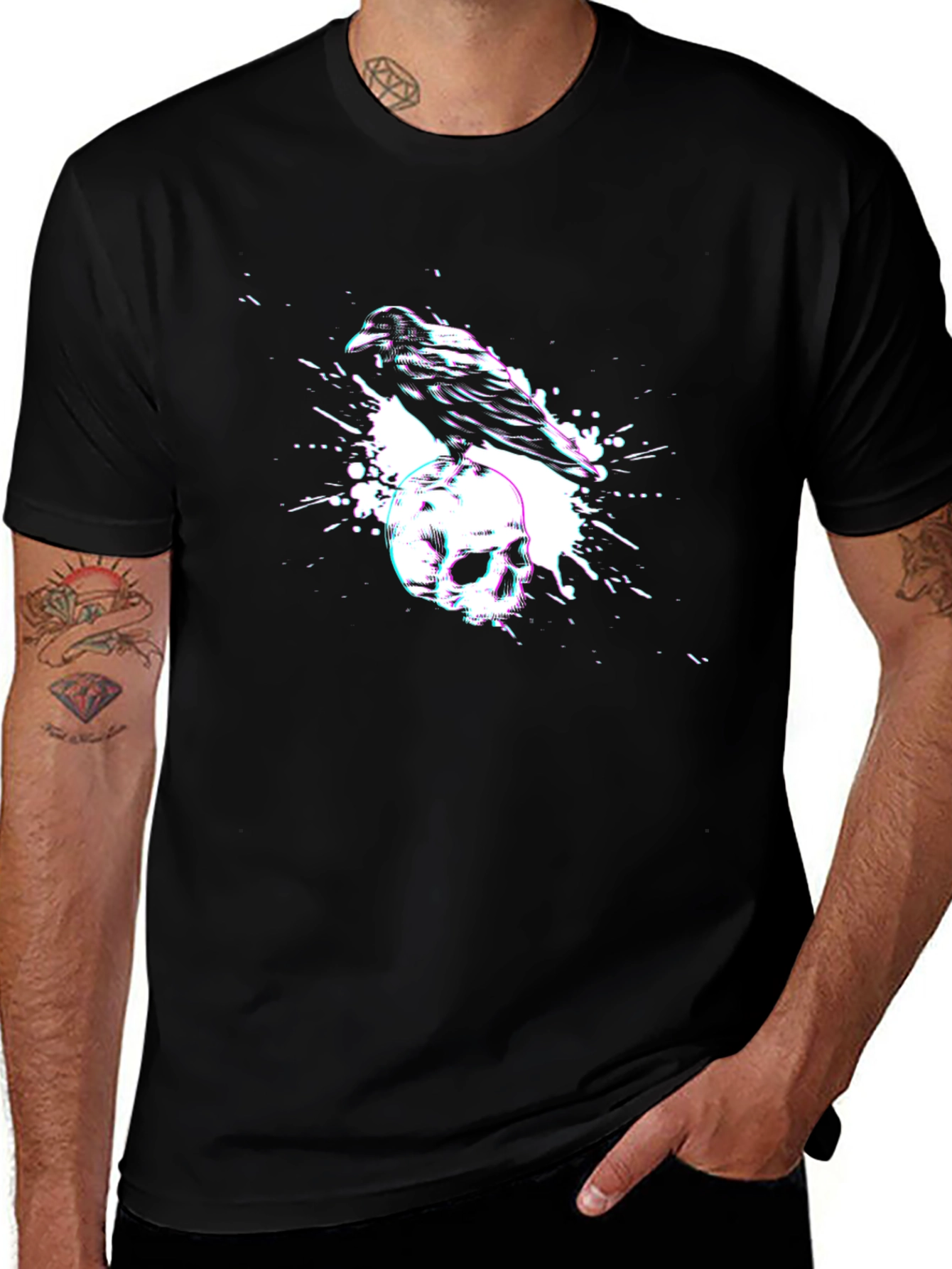 Raven Skull Graphic T-Shirt - Dark Aesthetic Tee