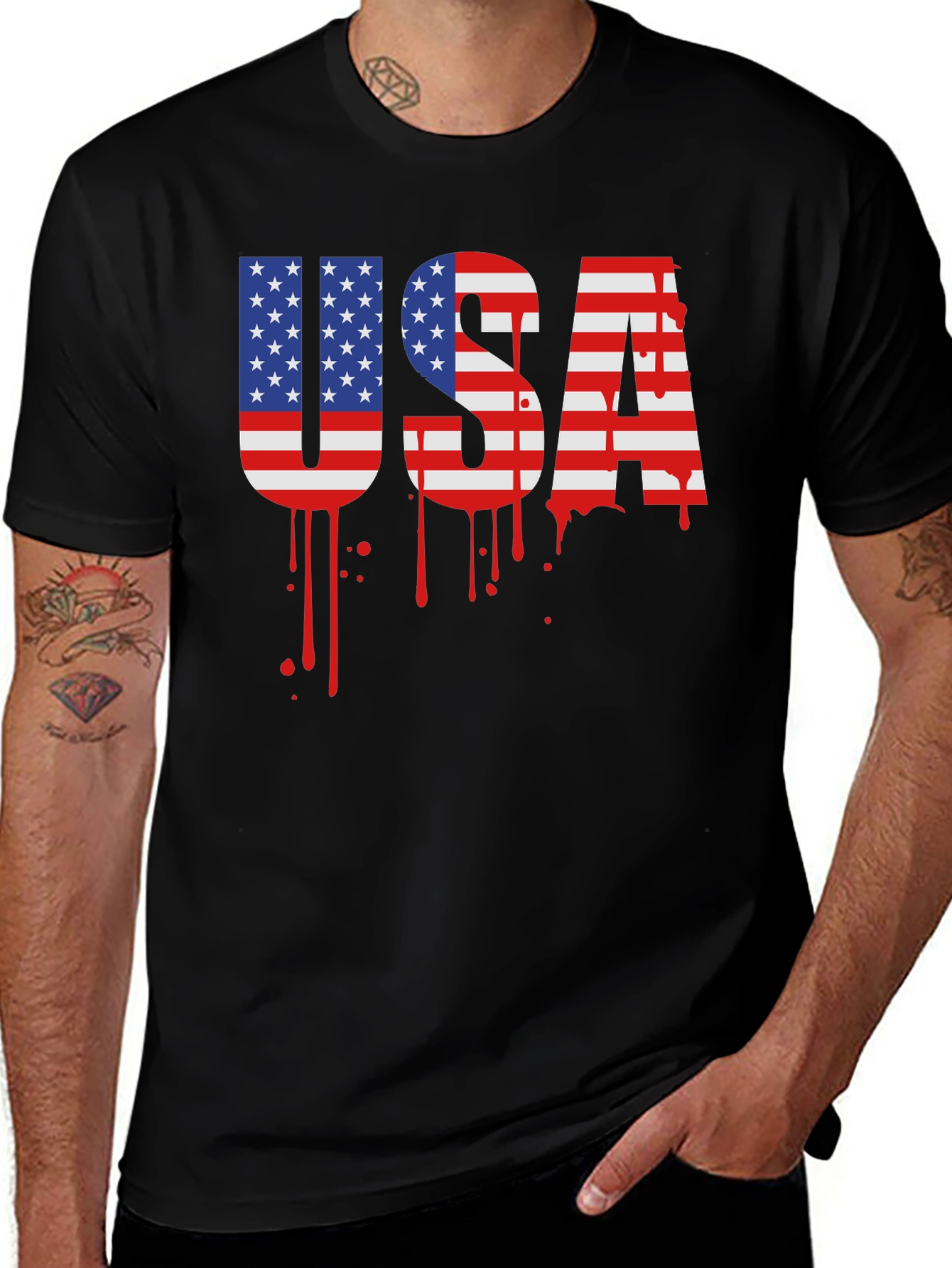 USA Flag Drip Graphic T-Shirt