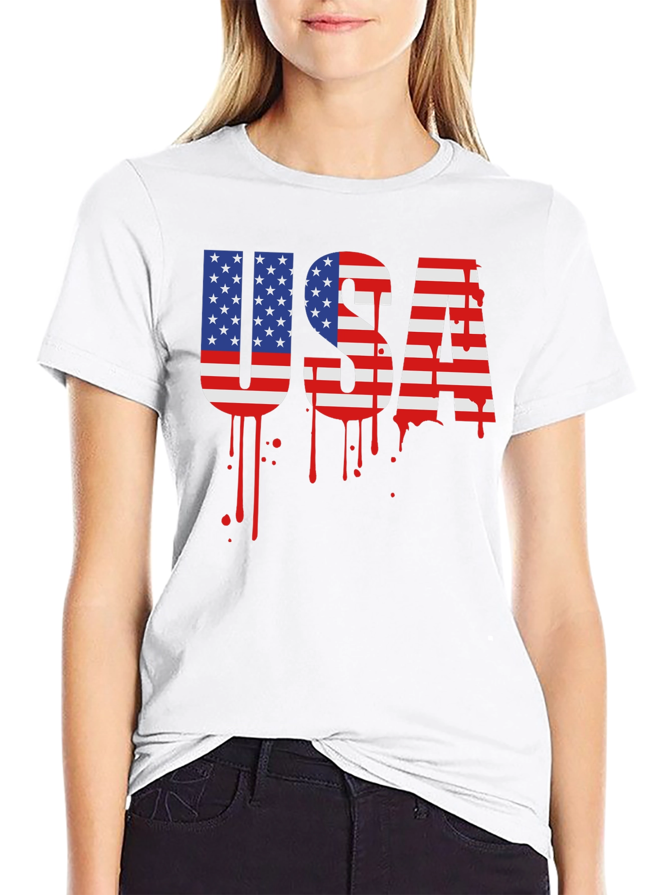 USA Flag Drip Graphic T-Shirt