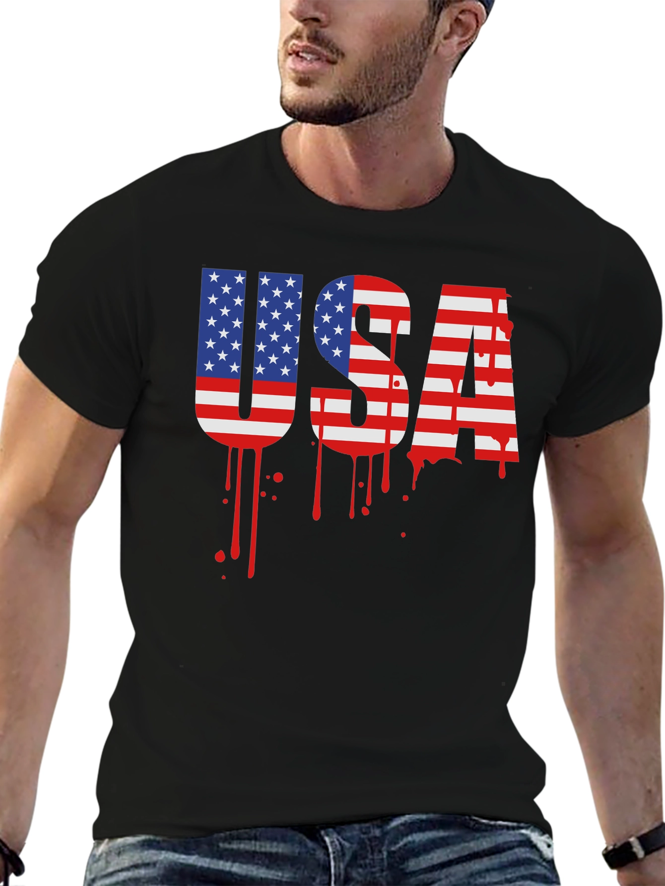 USA Flag Drip Graphic T-Shirt