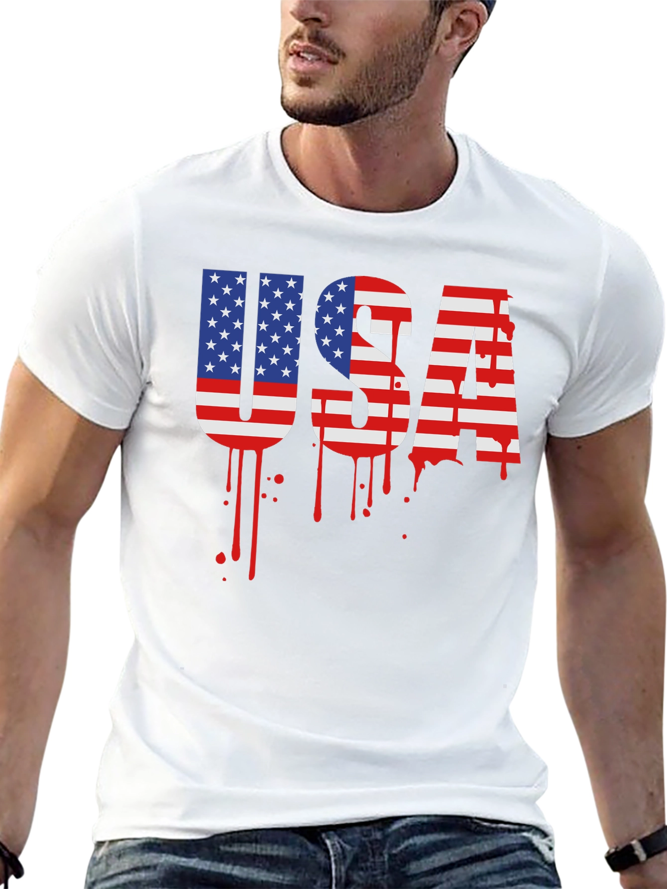 USA Flag Drip Graphic T-Shirt