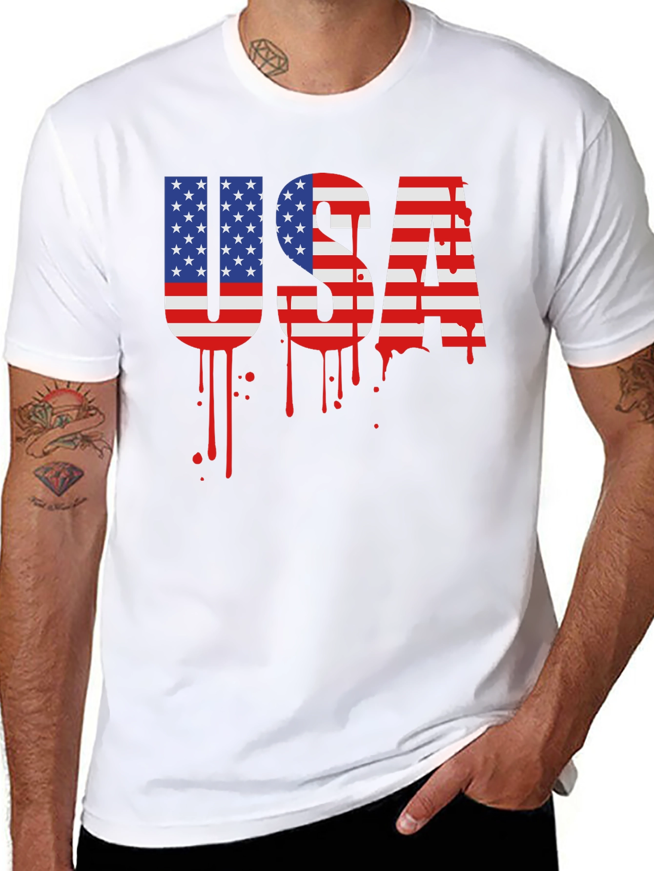 USA Flag Drip Graphic T-Shirt
