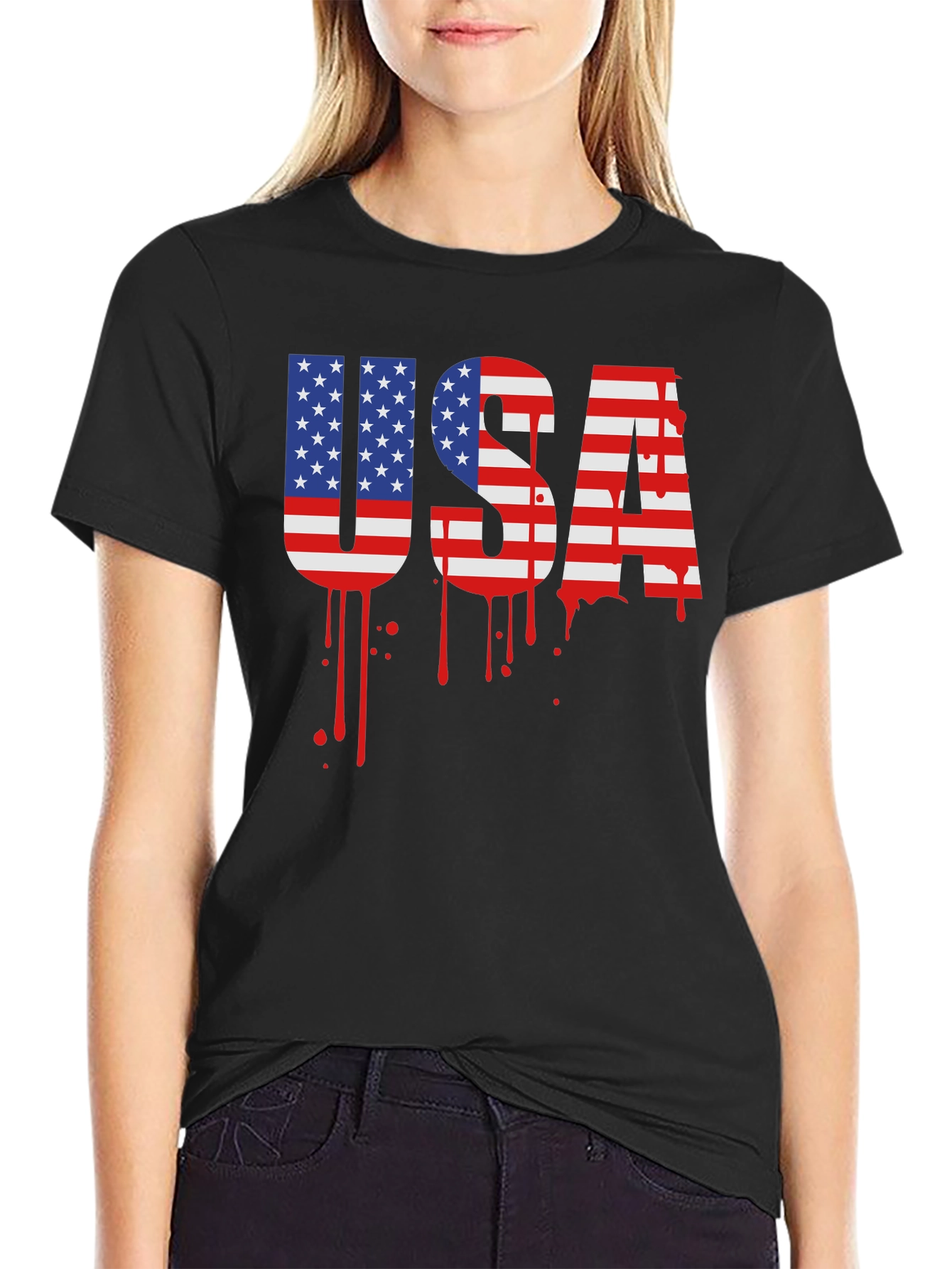 USA Flag Drip Graphic T-Shirt