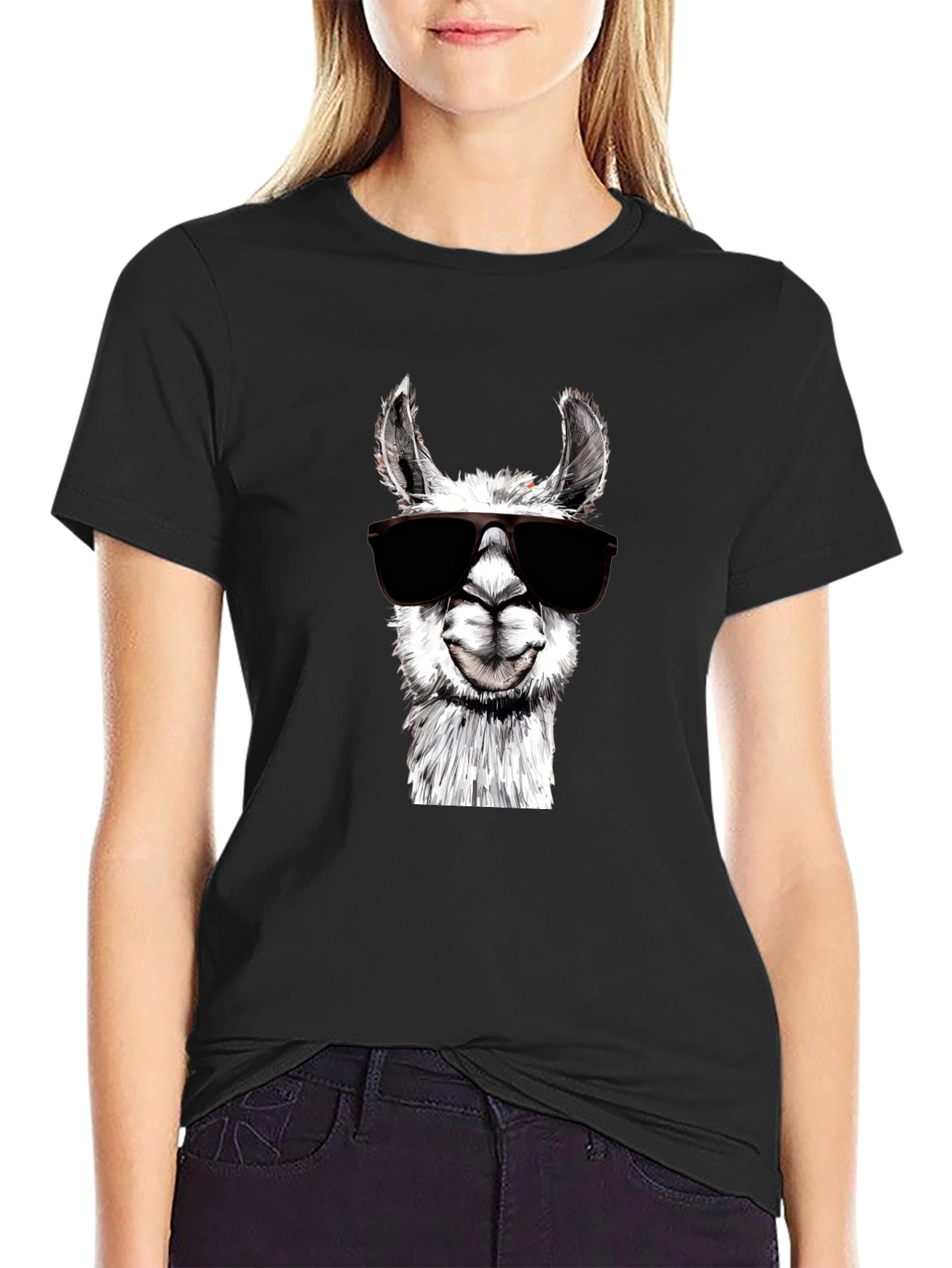 Cool Llama Graphic Tee - Black Cotton Shirt