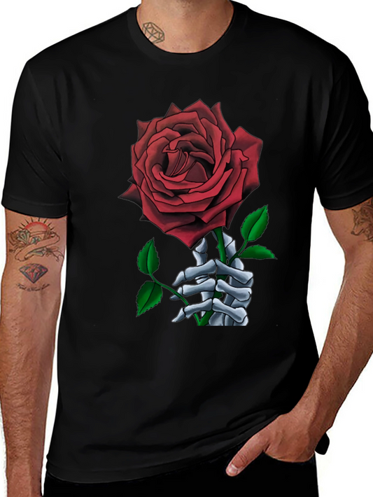 Rose and Skeleton Hand Black T-Shirt