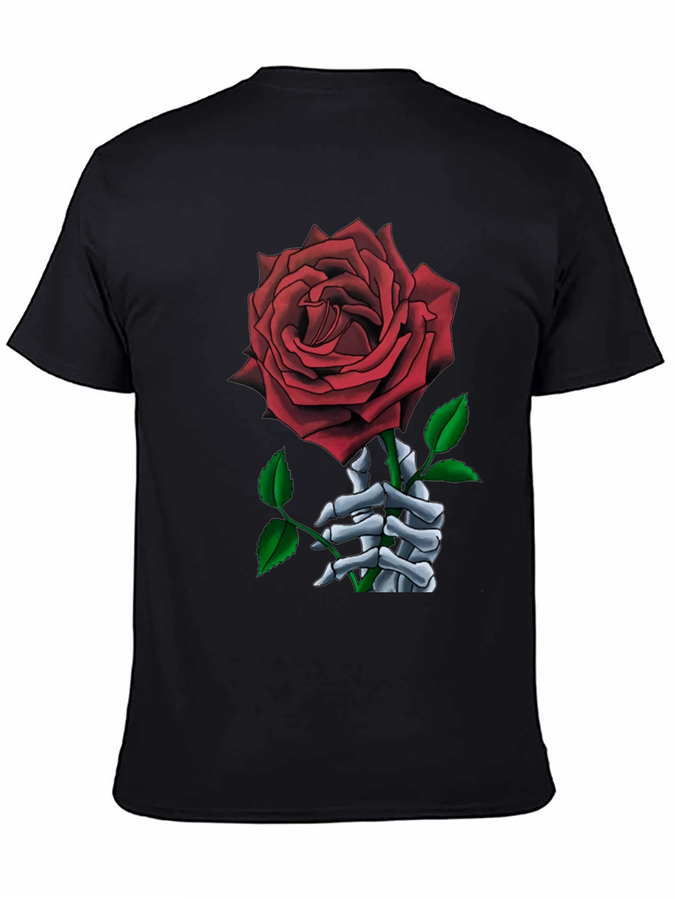 Rose and Skeleton Hand Black T-Shirt