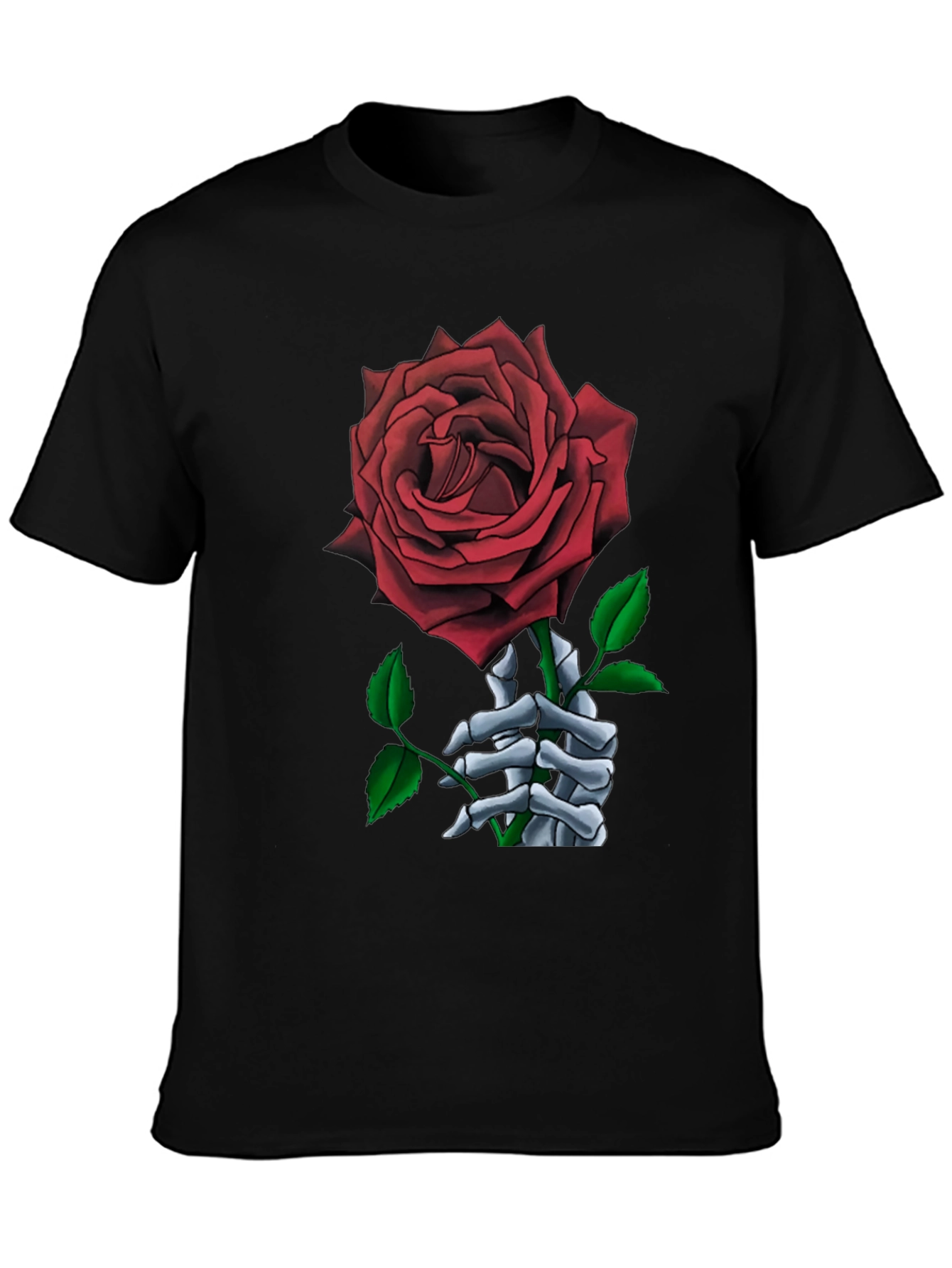 Rose and Skeleton Hand Black T-Shirt