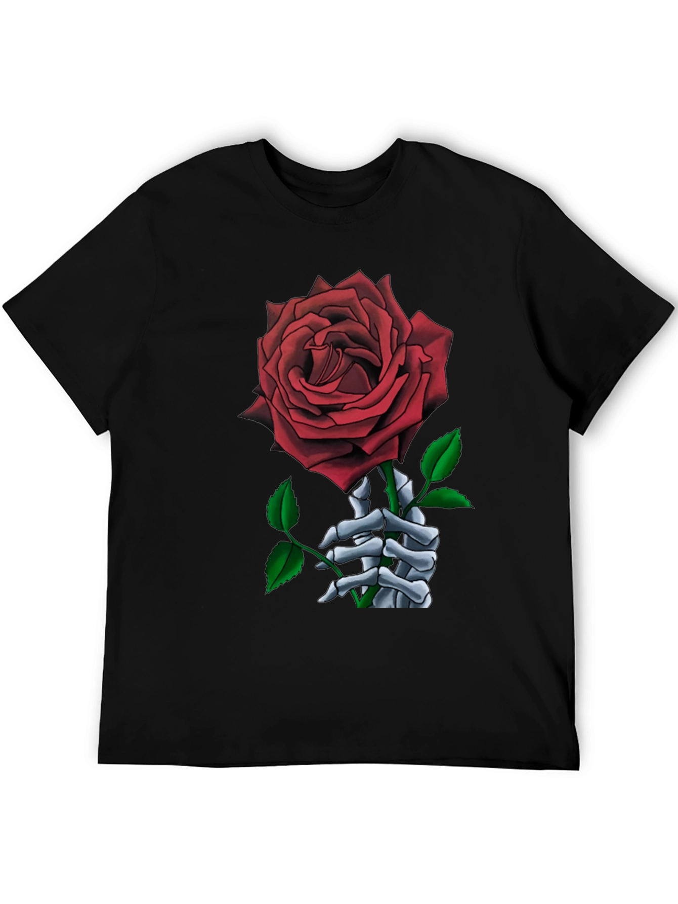 Rose and Skeleton Hand Black T-Shirt