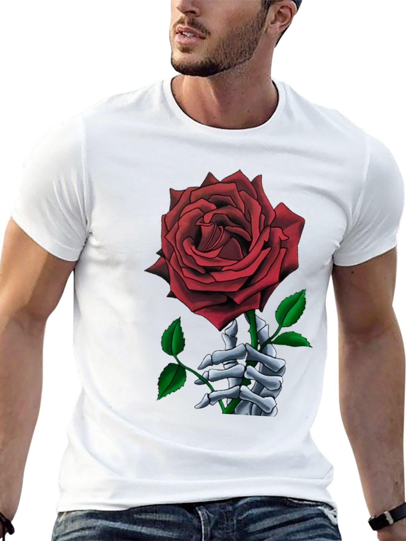 Rose and Skeleton Hand Black T-Shirt