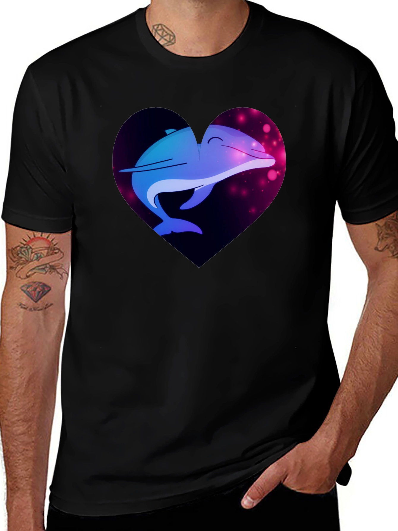 Dolphin Heart Graphic Tee - Black
