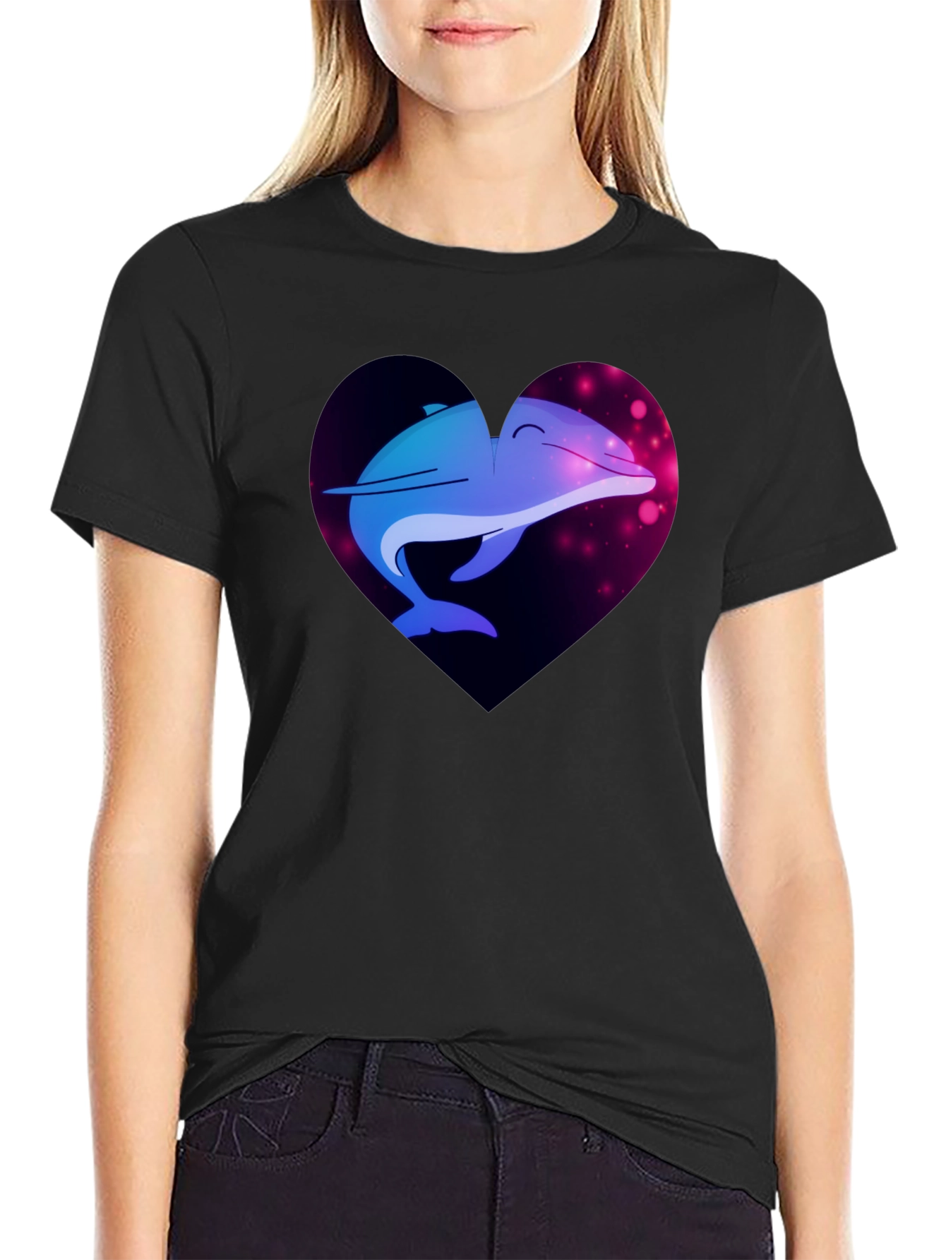 Dolphin Heart Graphic Tee - Black