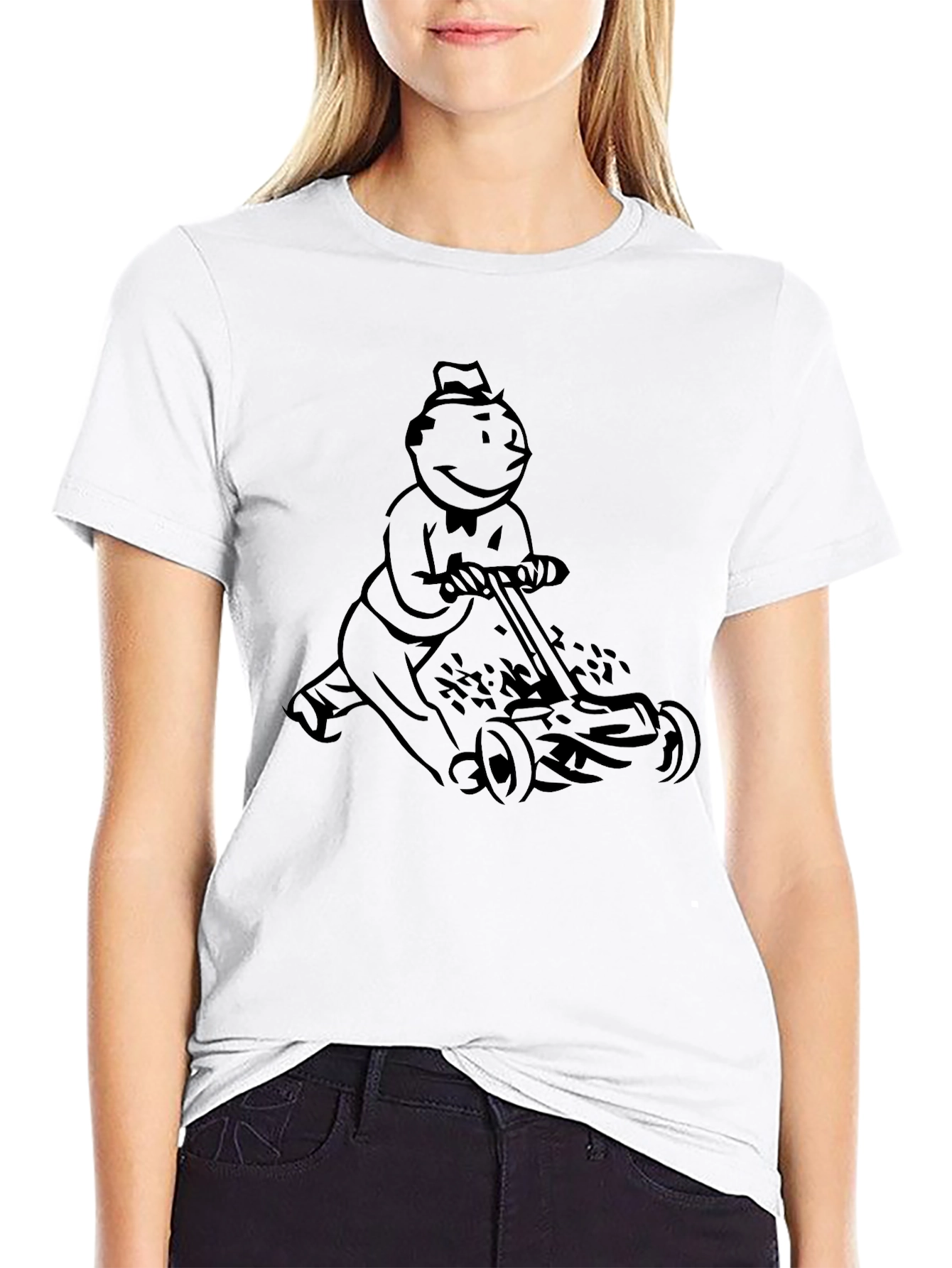 Monopoly Man Mowing T-Shirt - Black Graphic Tee
