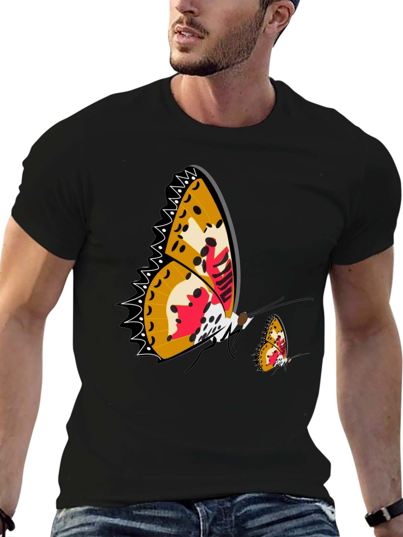 Butterfly Graphic Print Black T-Shirt