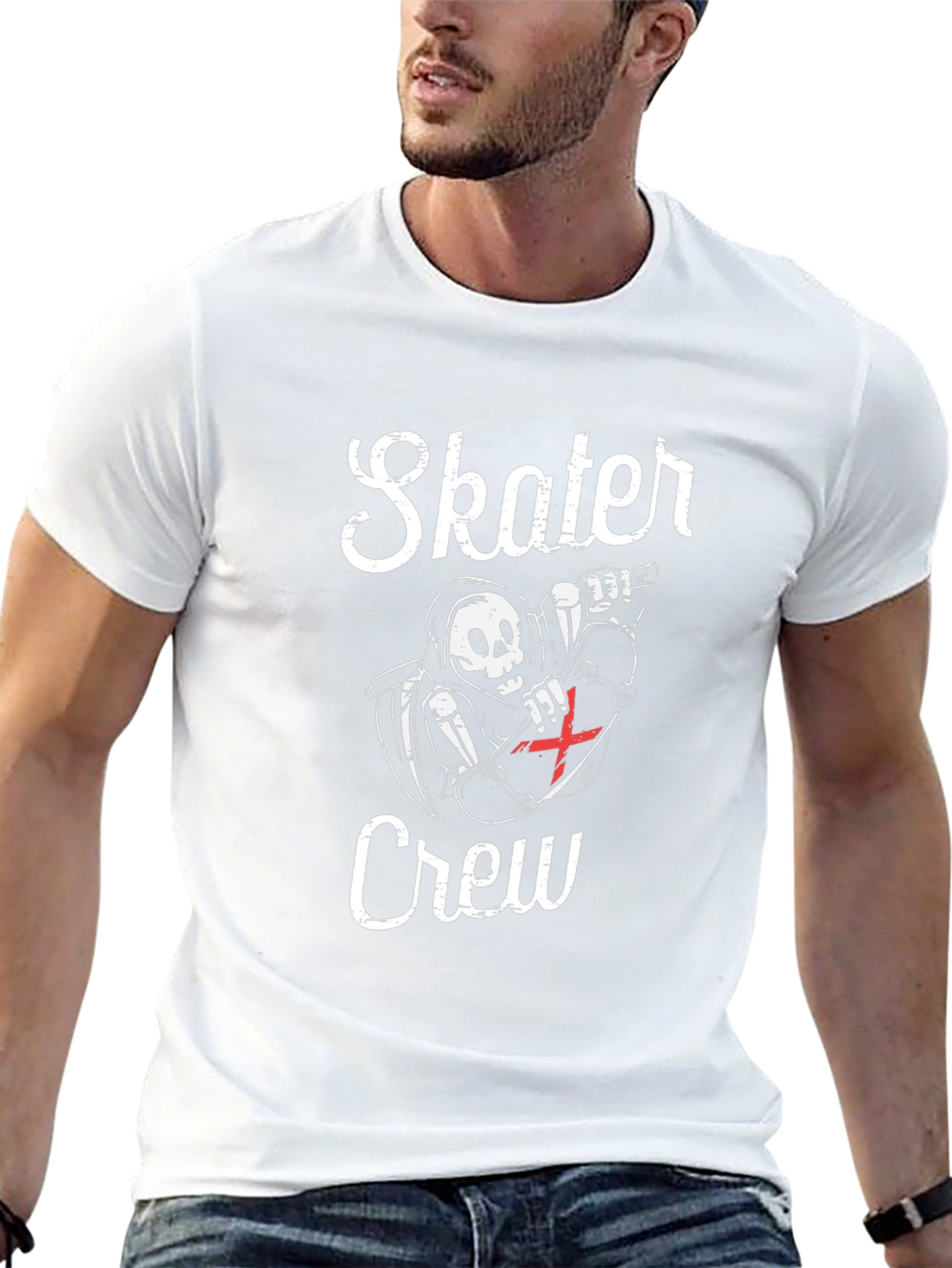Skater Crew T-Shirt - Grim Reaper Skateboard Design
