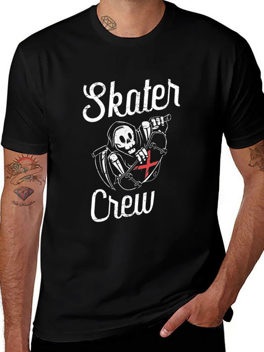 Skater Crew T-Shirt - Grim Reaper Skateboard Design