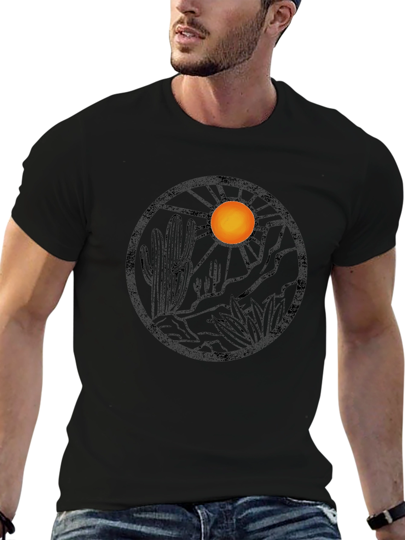 Desert Landscape Graphic Tee - Black Cotton Blend
