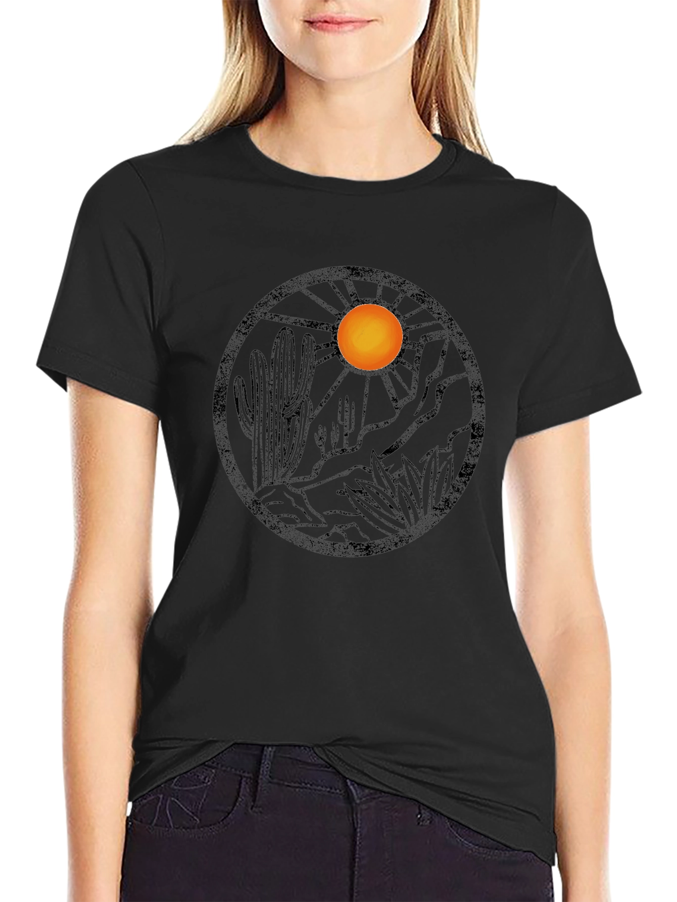 Desert Landscape Graphic Tee - Black Cotton Blend