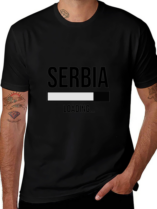 Serbia Loading Funny Graphic Tee - Black Cotton T-Shirt