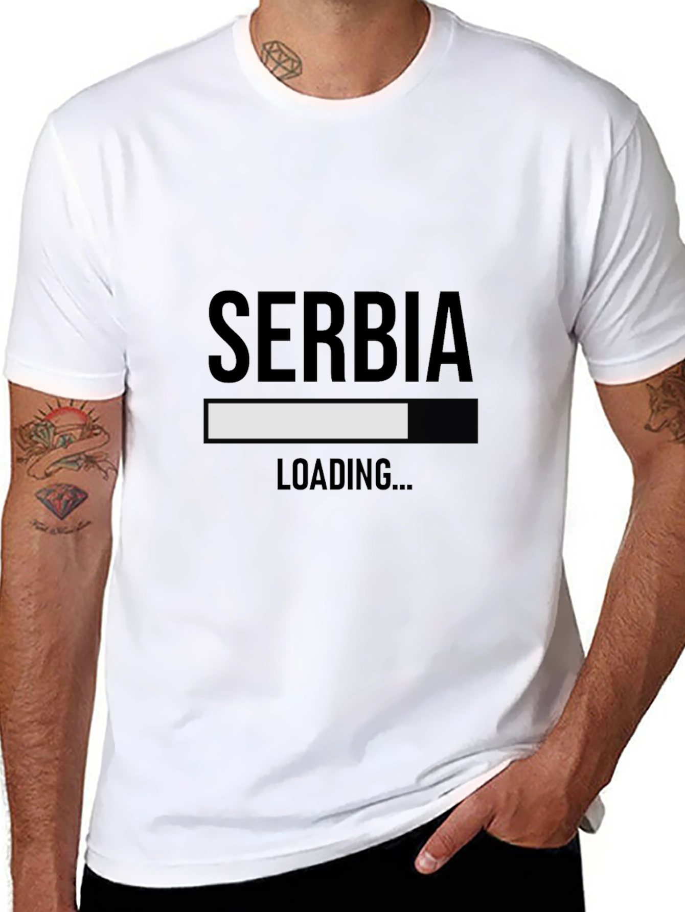 Serbia Loading Funny Graphic Tee - Black Cotton T-Shirt