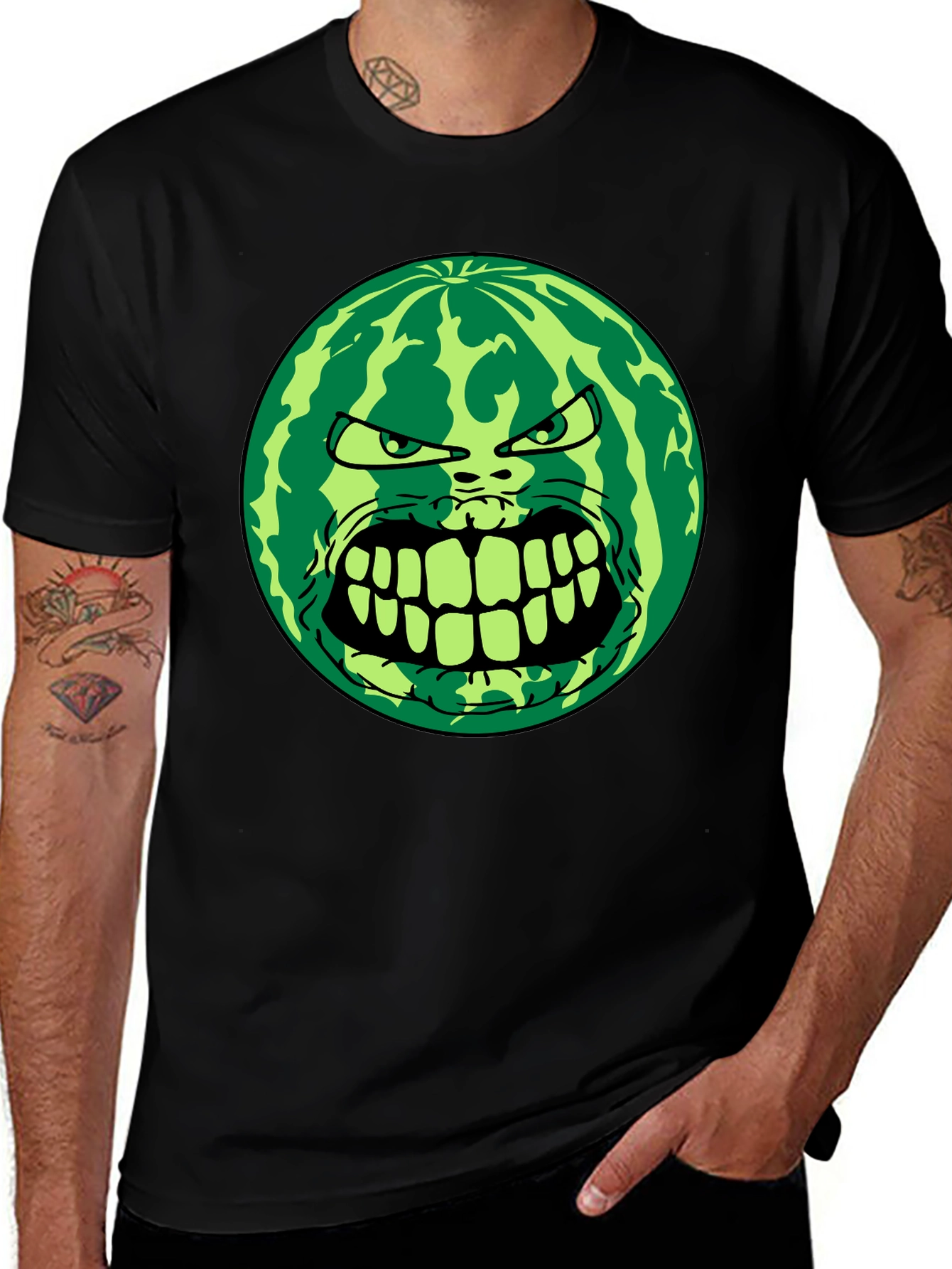 Angry Watermelon Graphic Tee - Black Cotton Blend