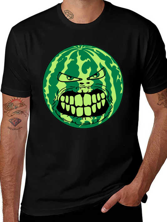 Angry Watermelon Graphic Tee - Black Cotton Blend
