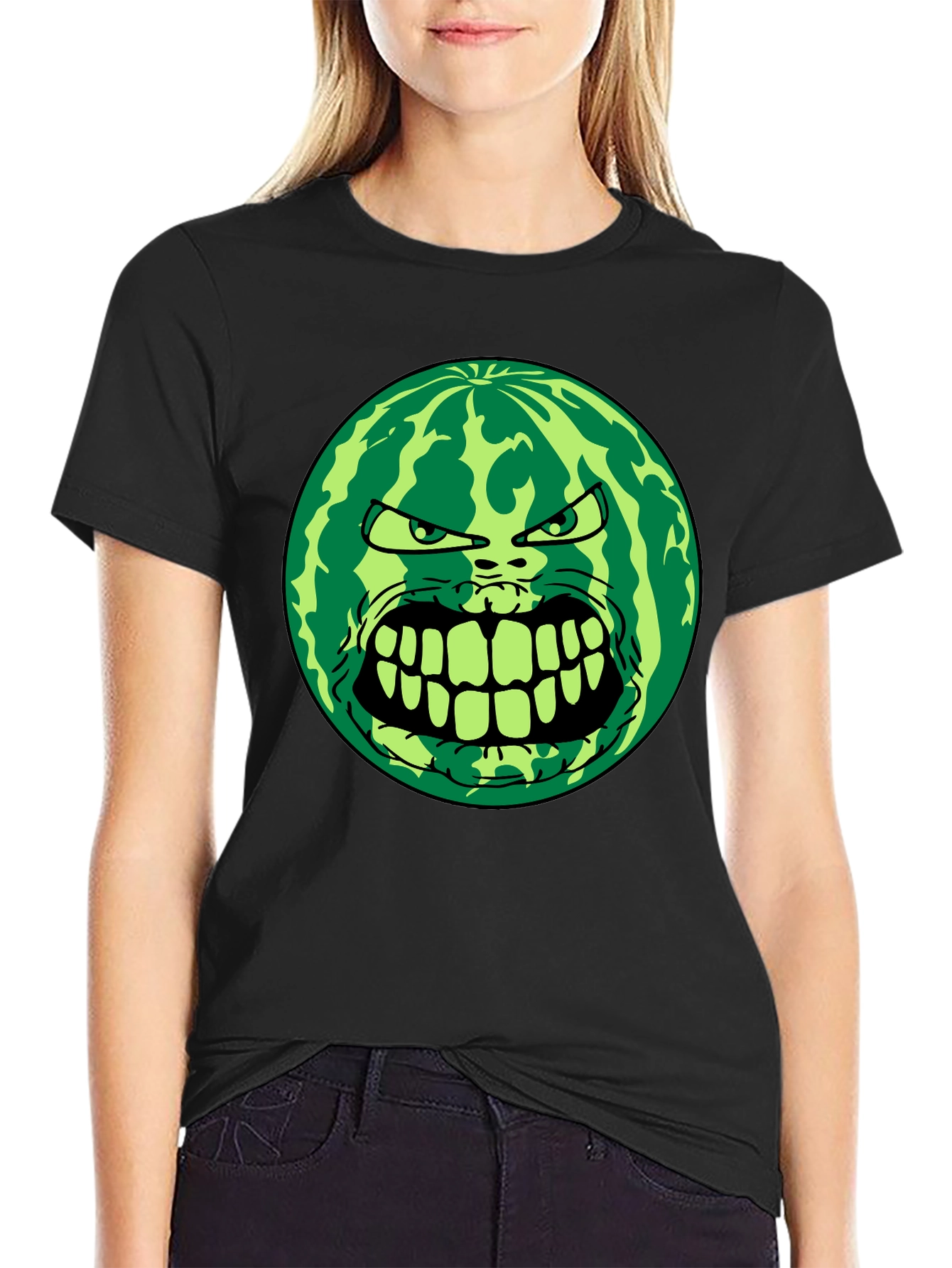 Angry Watermelon Graphic Tee - Black Cotton Blend