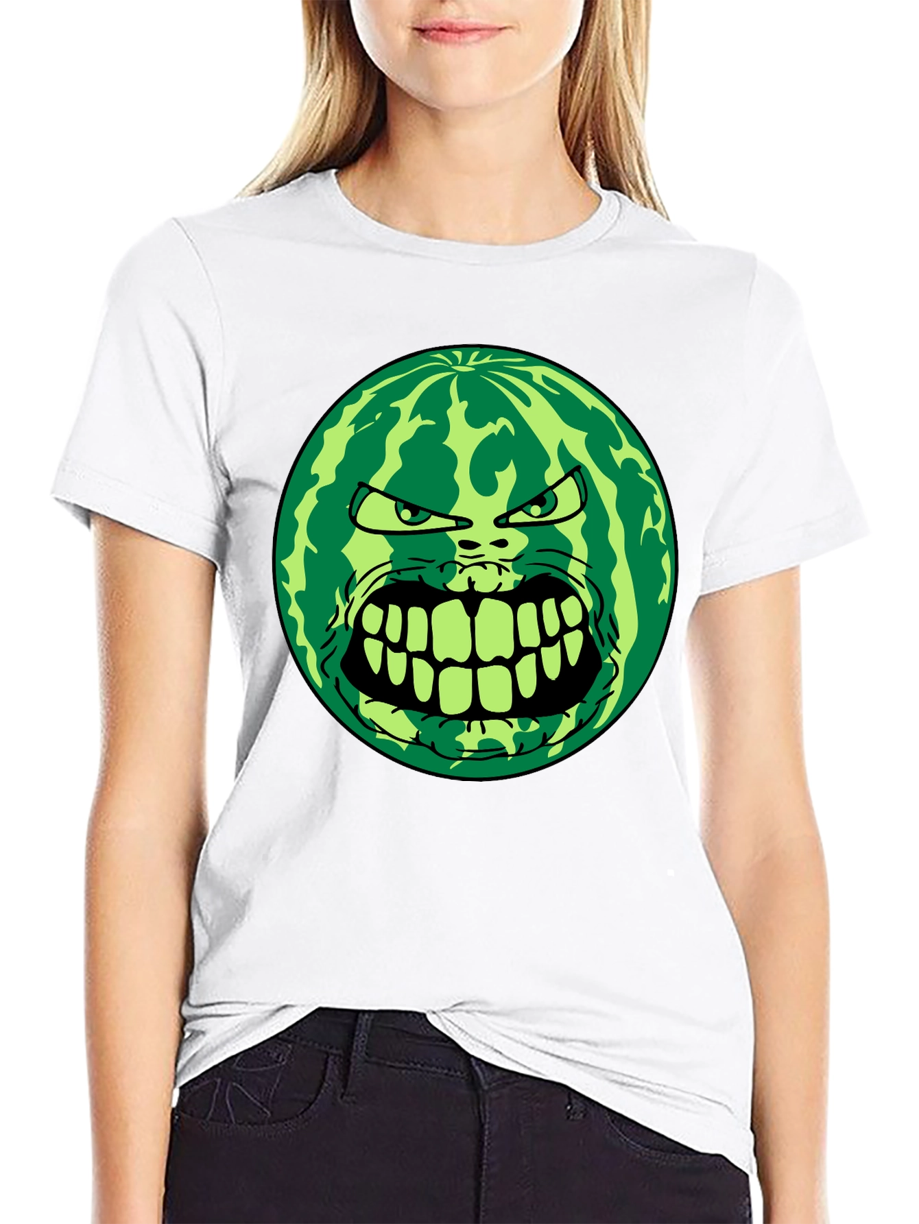 Angry Watermelon Graphic Tee - Black Cotton Blend