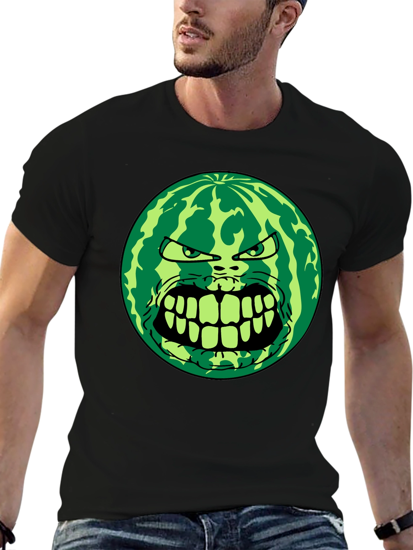Angry Watermelon Graphic Tee - Black Cotton Blend
