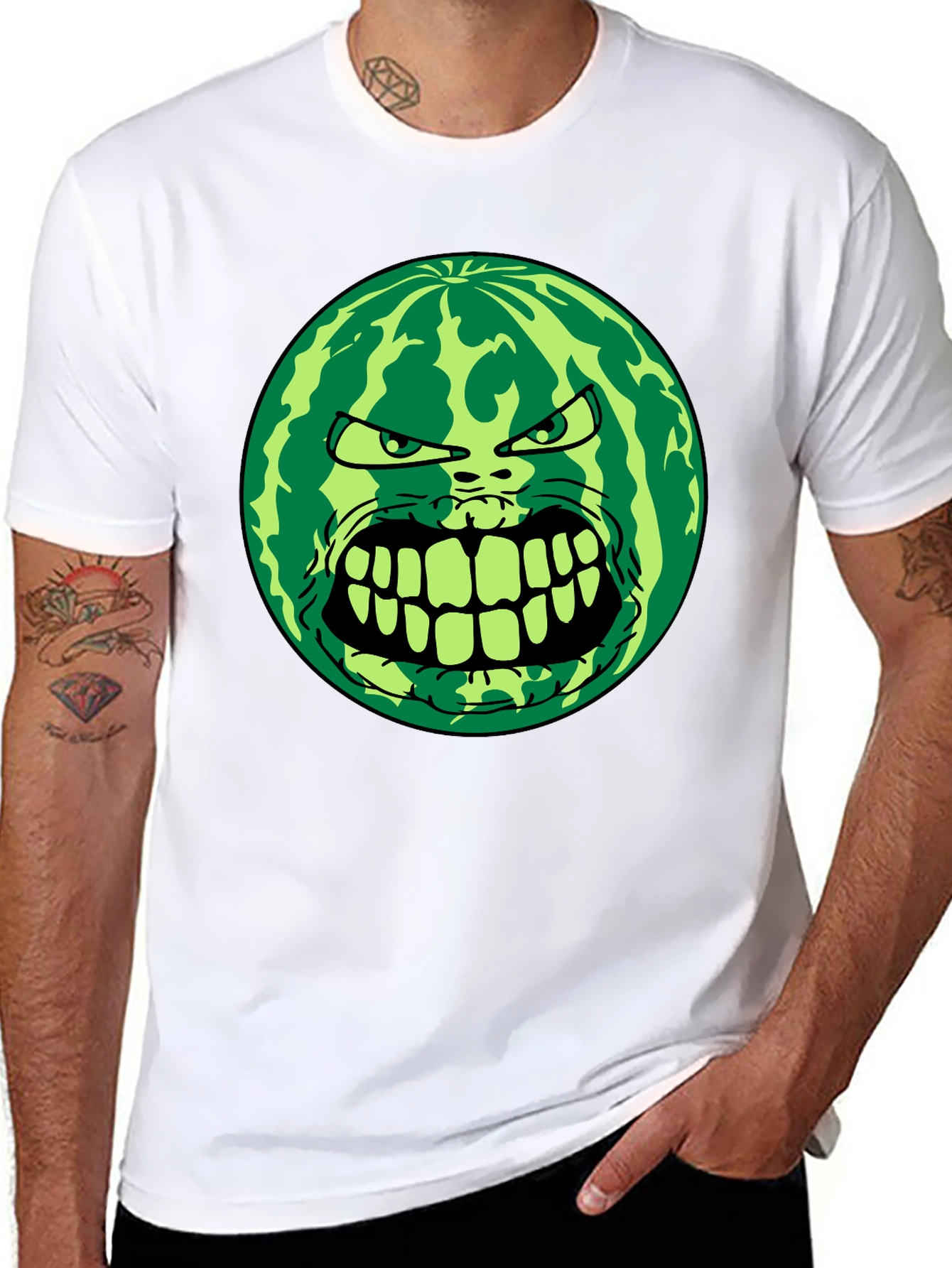Angry Watermelon Graphic Tee - Black Cotton Blend