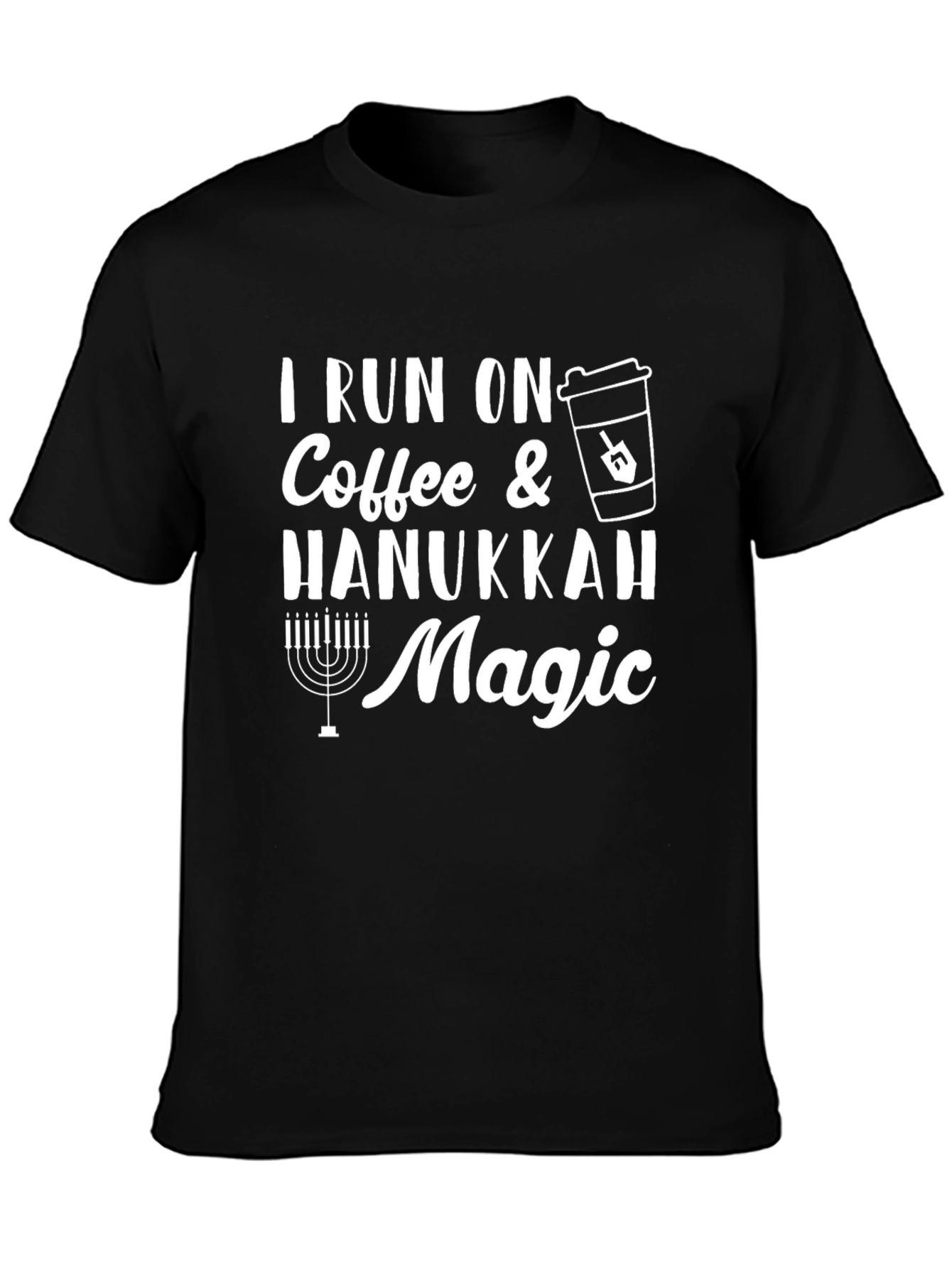 Coffee & Hanukkah Magic Black T-Shirt