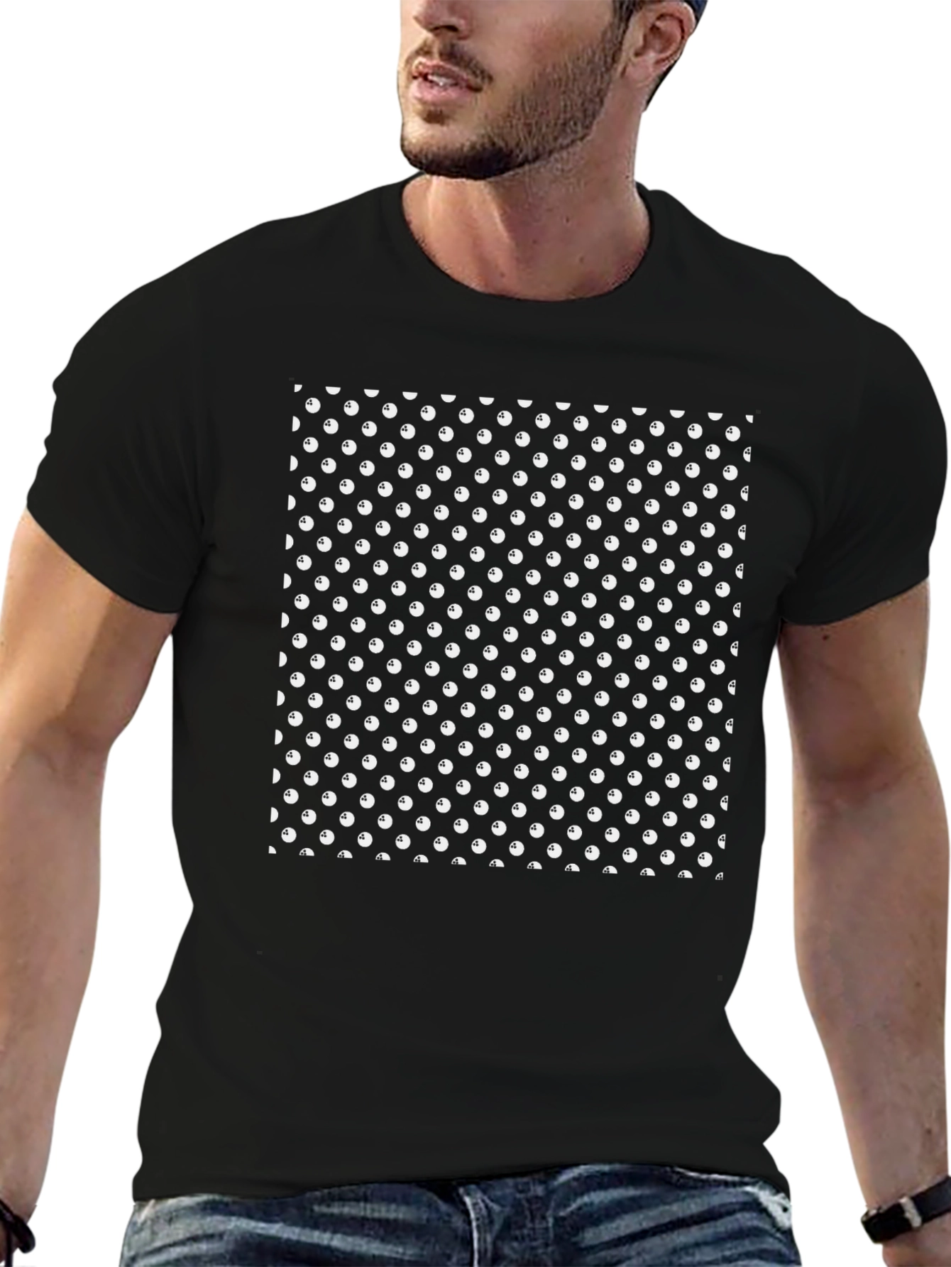 Patterned Black Crew Neck Short Sleeve T-Shirt