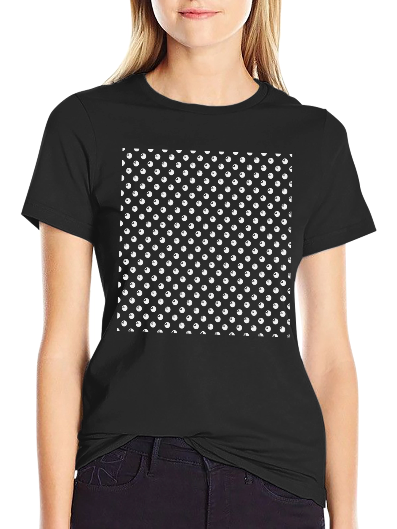 Patterned Black Crew Neck Short Sleeve T-Shirt