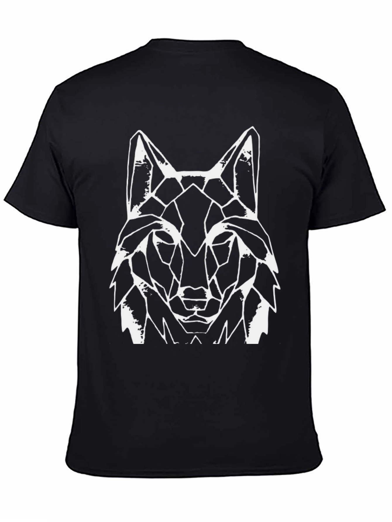 Geometric Wolf Graphic Tee - Black Cotton Blend