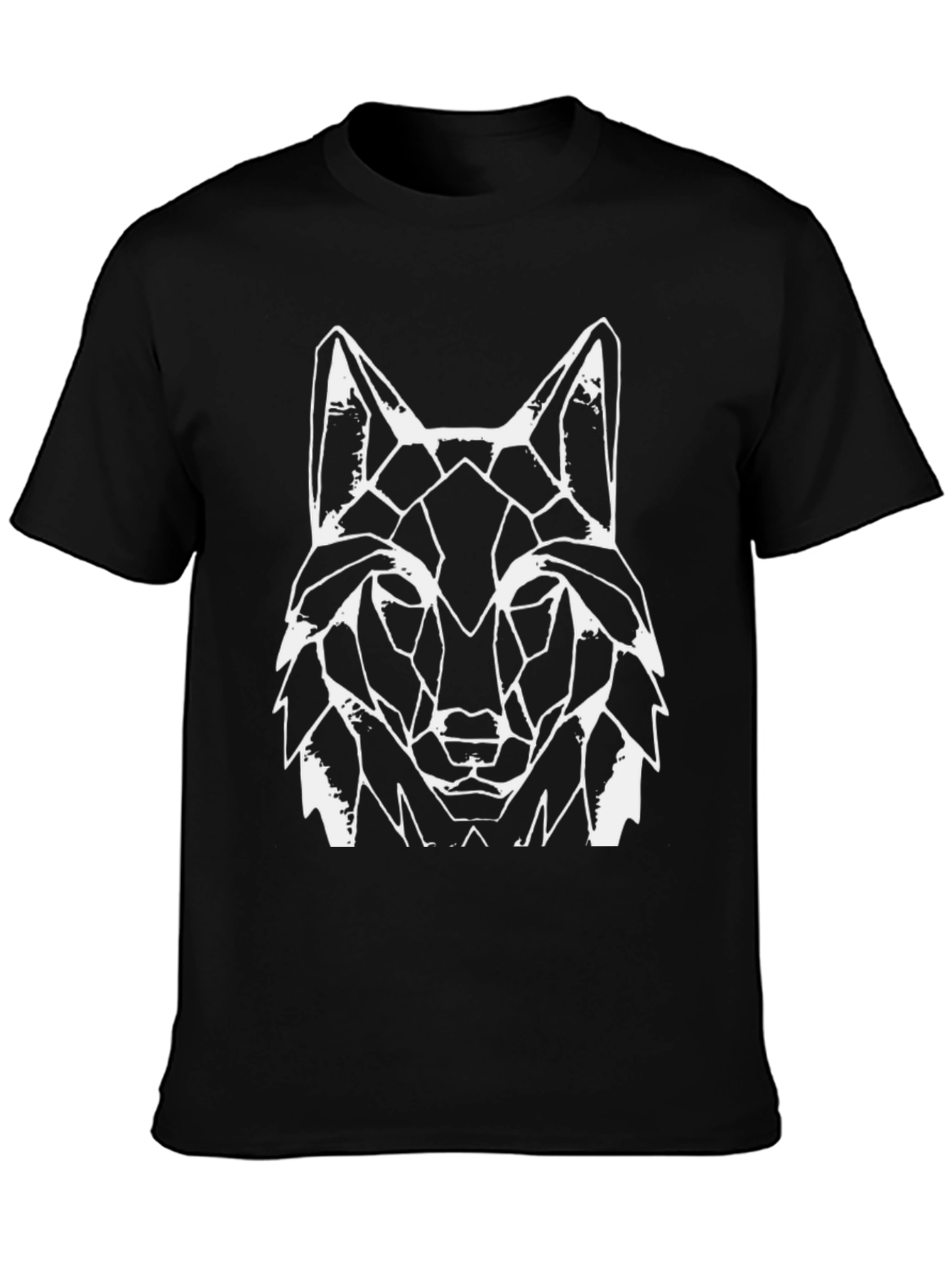Geometric Wolf Graphic Tee - Black Cotton Blend