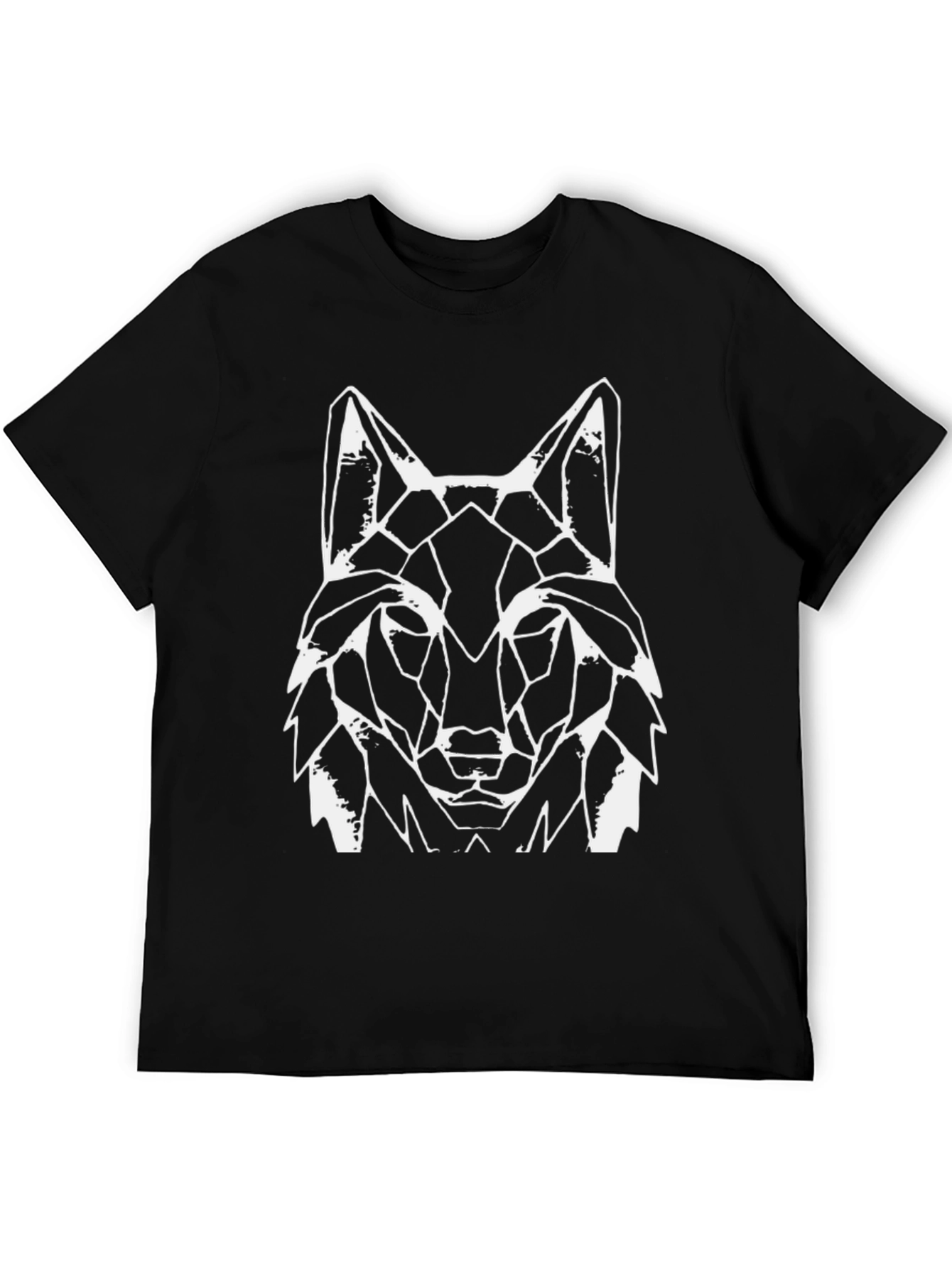 Geometric Wolf Graphic Tee - Black Cotton Blend