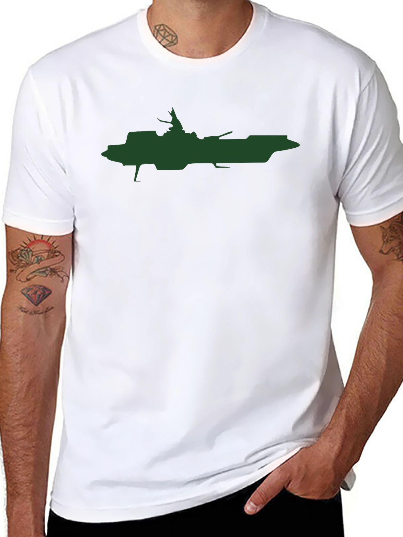 Sci-Fi Battleship Graphic Tee - Black Cotton Blend