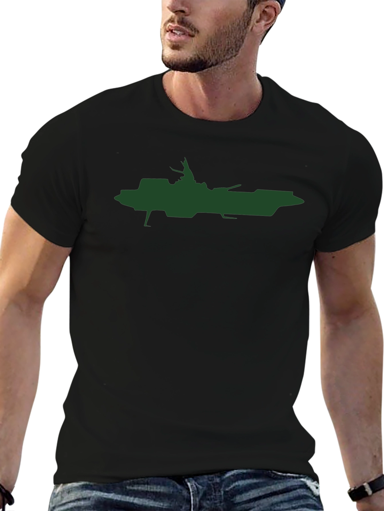 Sci-Fi Battleship Graphic Tee - Black Cotton Blend