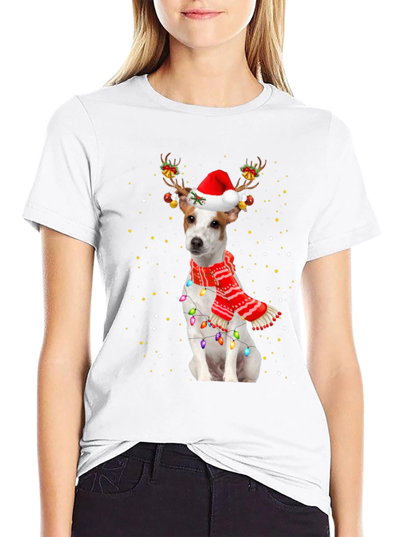 Dog Christmas Antler Lights T-Shirt