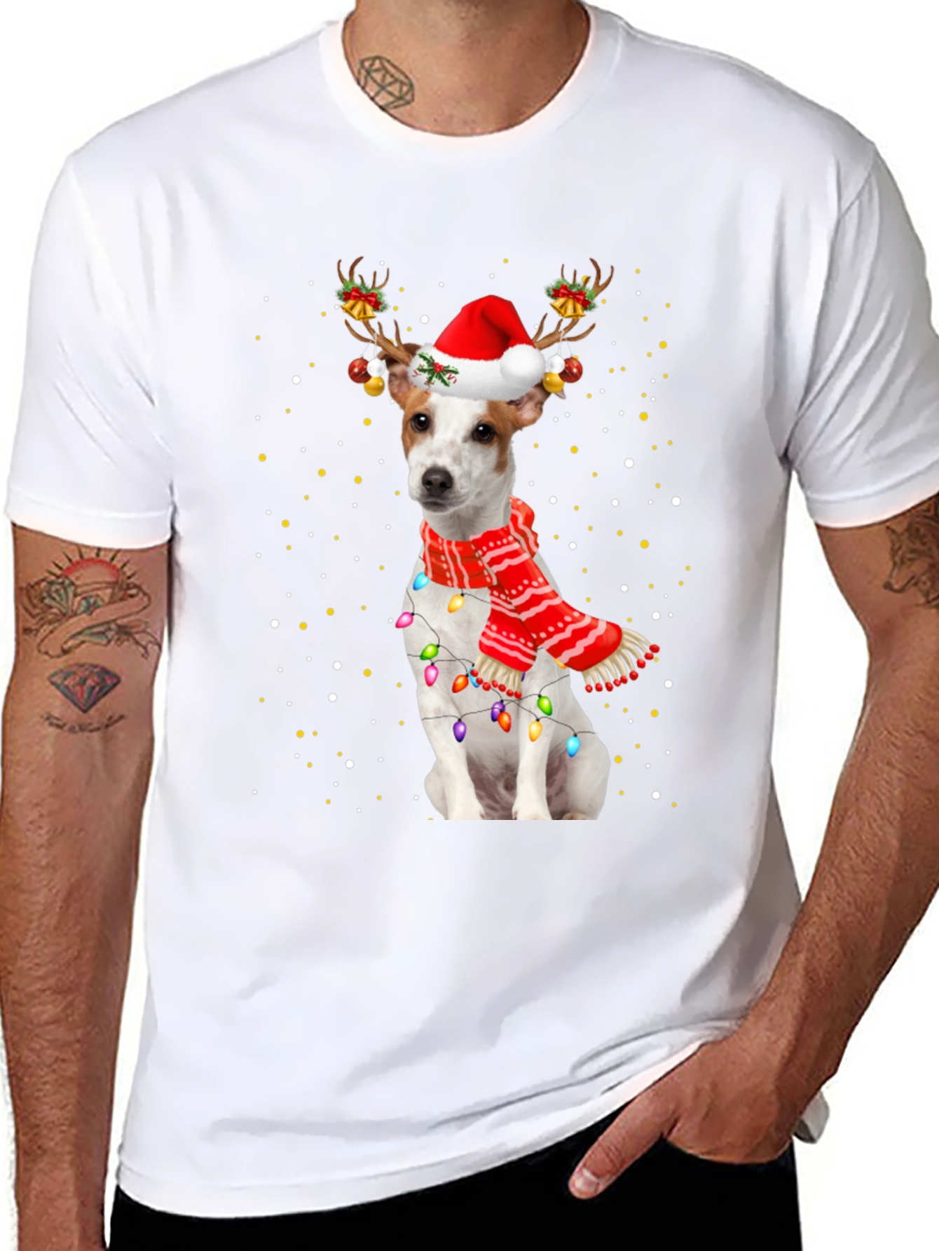 Dog Christmas Antler Lights T-Shirt