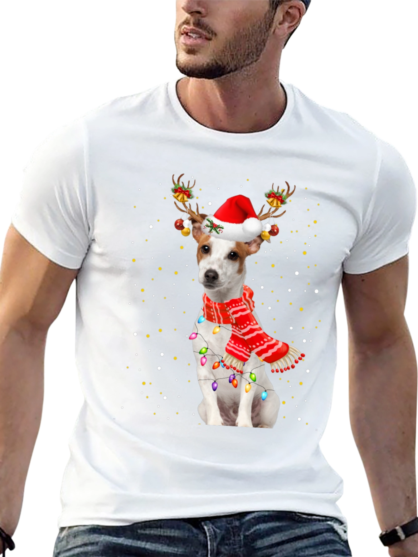 Dog Christmas Antler Lights T-Shirt