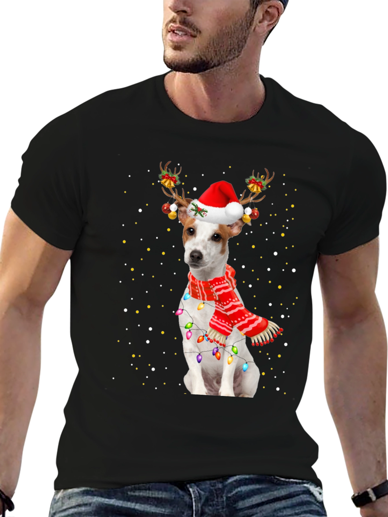 Dog Christmas Antler Lights T-Shirt