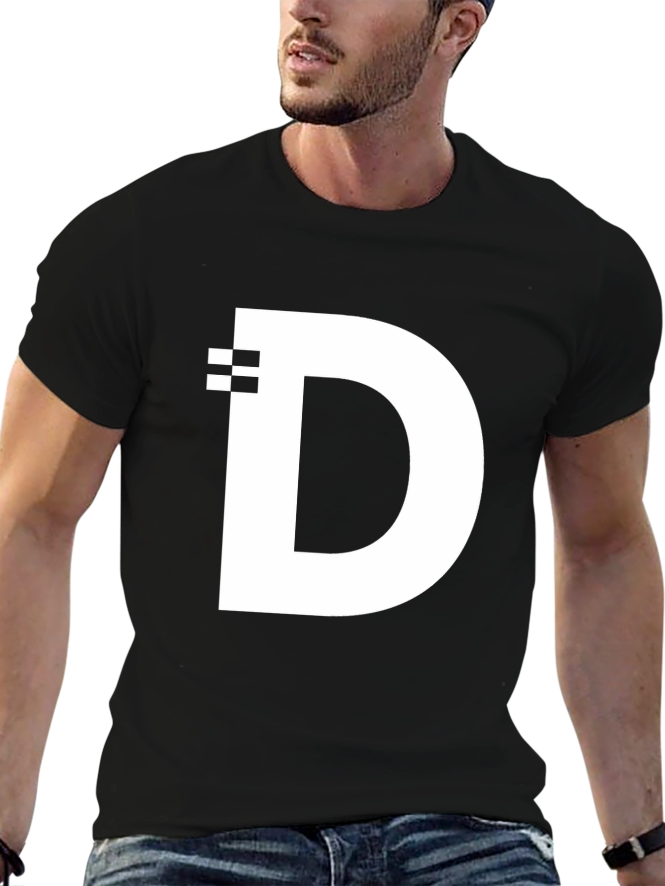 Modern Black T-Shirt with White D Graphic Design