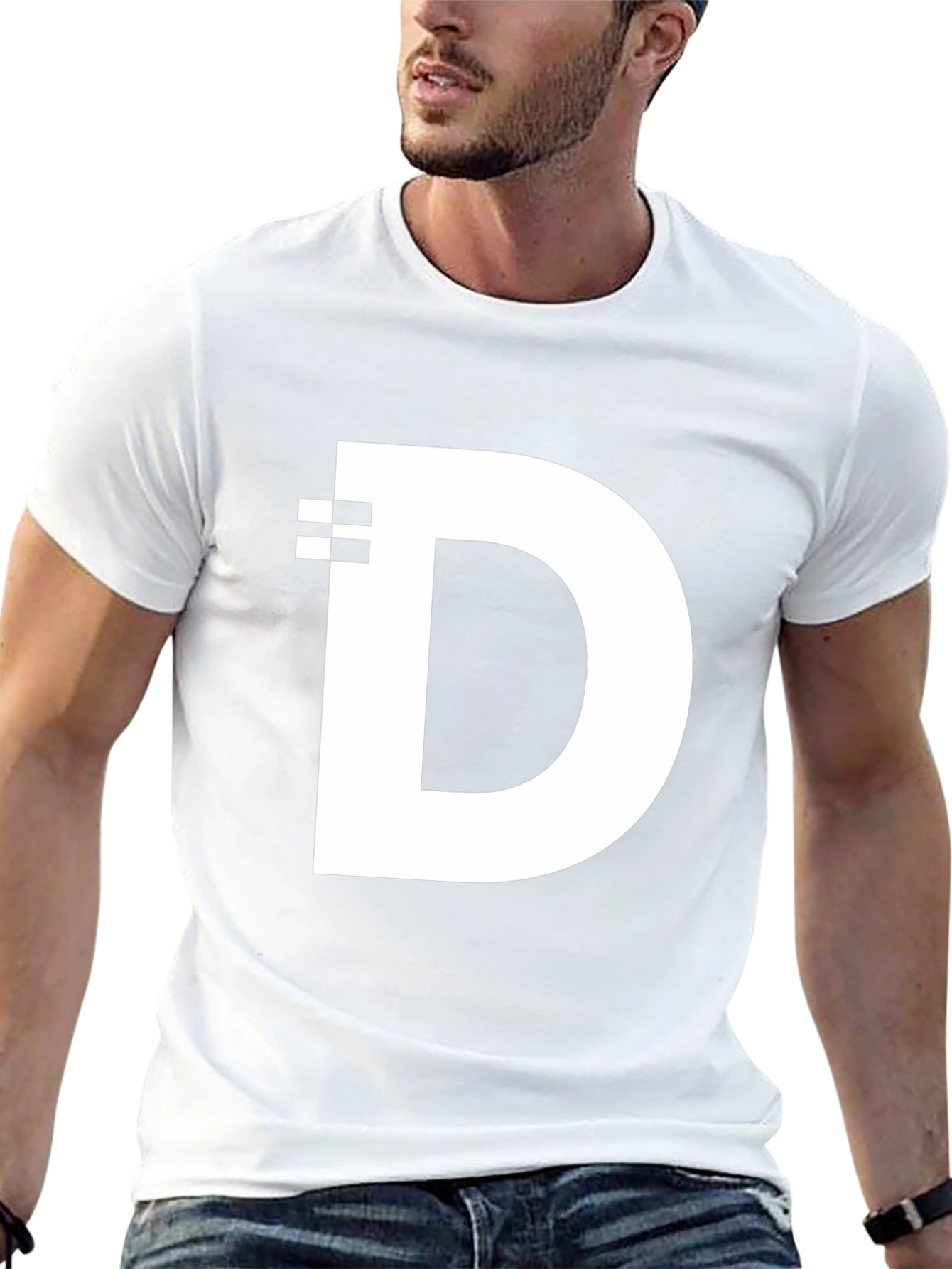 Modern Black T-Shirt with White D Graphic Design
