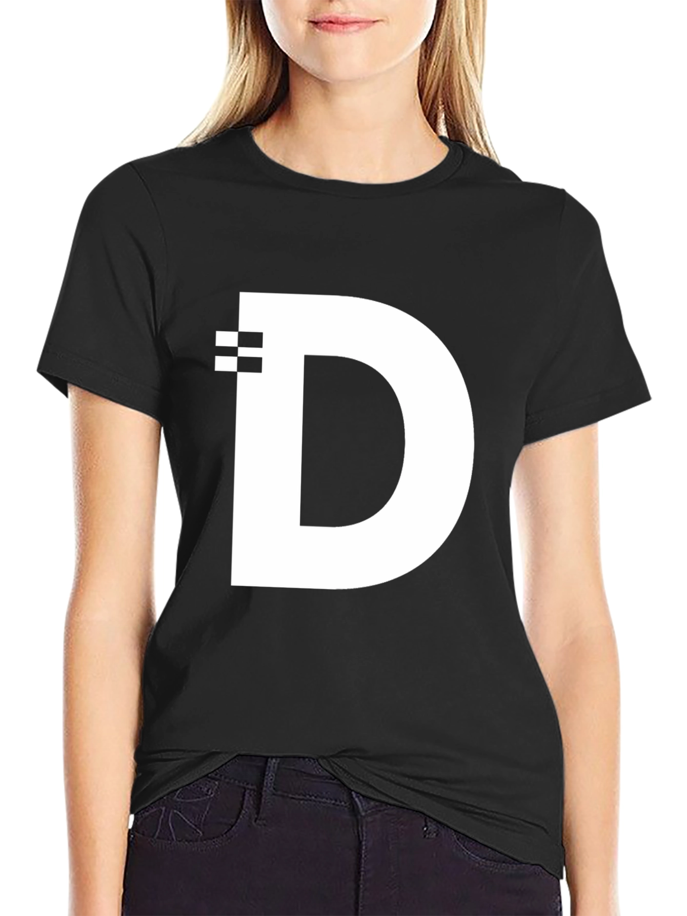 Modern Black T-Shirt with White D Graphic Design